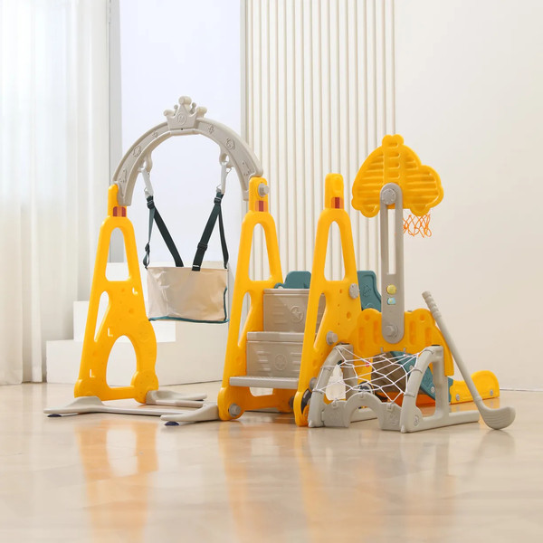 Изображение товара Горка-комплекс UNIX Kids Funny Car с качелями и баскетбольной стойкой / ppslswbs160yel (желтый)