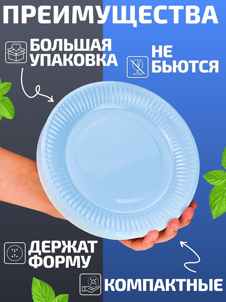 Изображение товара Набор одноразовых тарелок Miland ТГ-7042 (50шт, голубой)