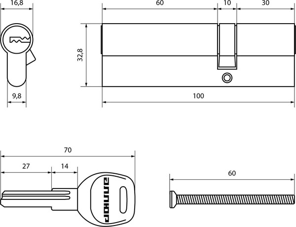 Изображение товара Цилиндровый механизм замка Аллюр HD F 100-5К CP (35x65) (хром)