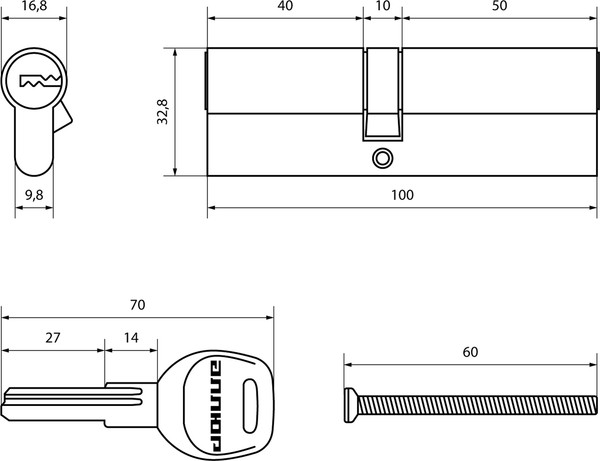 Изображение товара Цилиндровый механизм замка Аллюр HD F 100-5К CP (45x55) (хром)