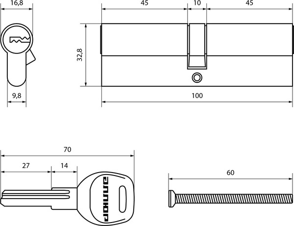 Изображение товара Цилиндровый механизм замка Аллюр HD F 100-5К CP (50x50) (хром)
