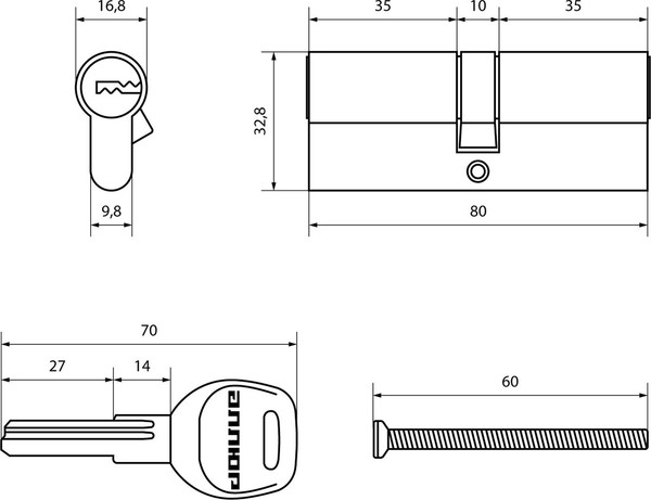 Изображение товара Цилиндровый механизм замка Аллюр HD F 80-5К CP (40x40) (хром)