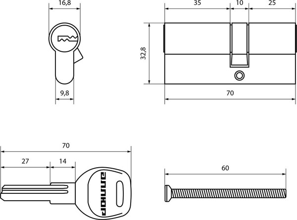 Изображение товара Цилиндровый механизм замка Аллюр HD F 70-5К CP (30x40) (хром)