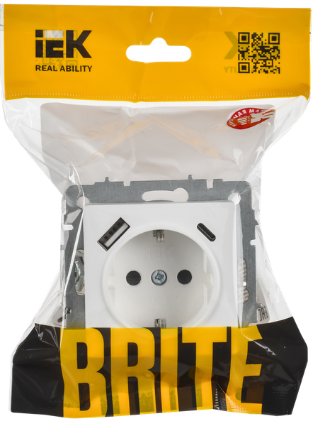 Изображение товара Розетка IEK Brite BR-R14-16-U22-018-K91 (арктический белый)