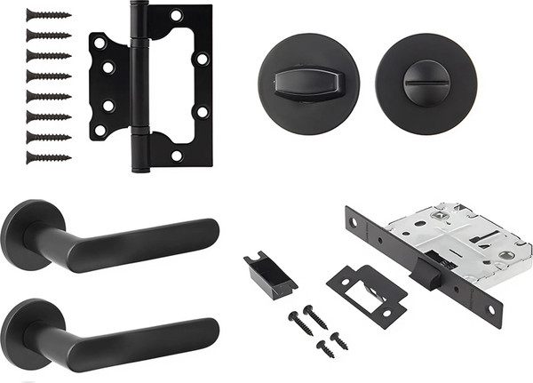 Изображение товара Комплект дверной фурнитуры Code Deco Slim H-40135-A-BLM с фиксатором (черный)
