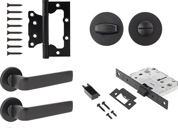 Изображение товара Комплект дверной фурнитуры Code Deco Slim H-40136-A-BLM с фиксатором (черный)