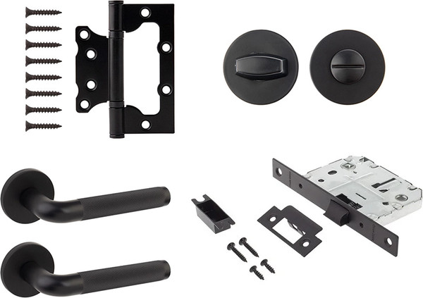 Изображение товара Комплект дверной фурнитуры Code Deco Slim H-40149-A-BLM с фиксатором (черный)