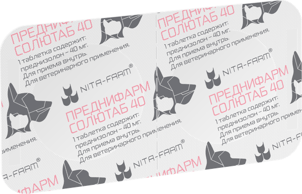Изображение товара Таблетки противовоспалительные для животных Nita-Farm Преднифарм Солютаб 40мг (10 таблеток)