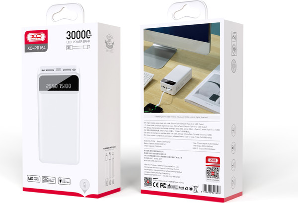 Изображение товара Портативное зарядное устройство XO PR164 30000mAh (белый)