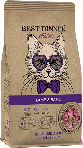 Изображение товара Сухой корм для кошек Best Dinner Adult Holistic Sterilised Cat LAMB&BASIL (10кг)