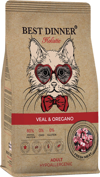 Изображение товара Сухой корм для кошек Best Dinner Holistic Hypoallergenic Adult Cat Veal&Oregano (400г)