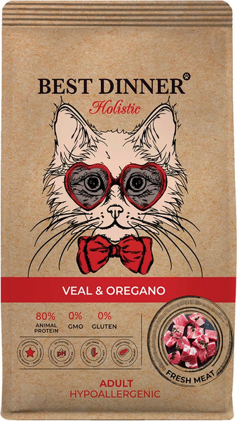 Изображение товара Сухой корм для кошек Best Dinner Holistic Hypoallergenic Adult Cat Veal&Oregano (400г)