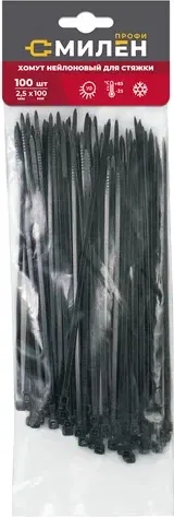 Изображение товара Стяжка для кабеля Милен 100x2.5мм / CLM2510B (100шт, черный)