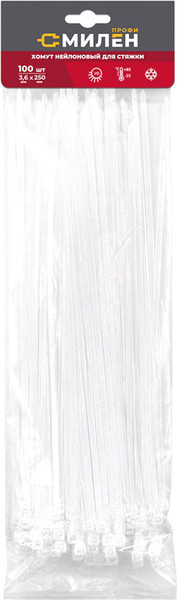 Изображение товара Стяжка для кабеля Милен 100x2.5мм / CLM2510W (100шт, белый)