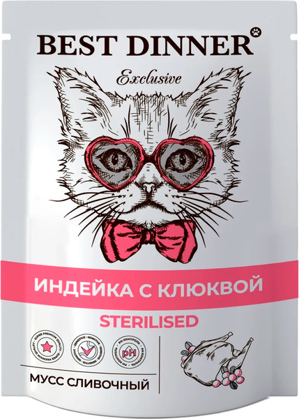 Изображение товара Влажный корм для кошек Best Dinner Exclusive Sterilised Индейка с клюквой (85г)