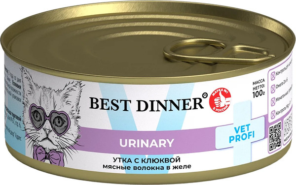 Изображение товара Влажный ветеринарный корм для кошек Best Dinner Vet Profi Urinary Exclusive Утка с клюквой (100г)