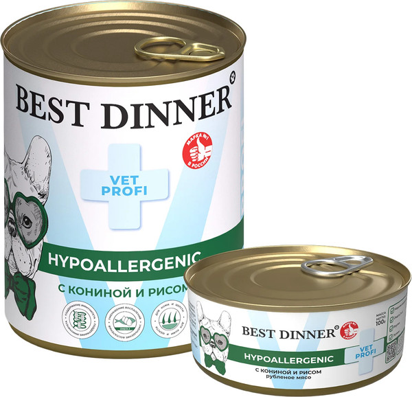 Изображение товара Влажный корм для собак Best Dinner Hypoallergenic Exclusive с кониной и рисом (340г)