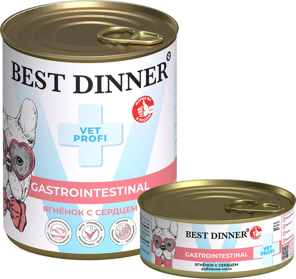 Изображение товара Влажный ветеринарный корм для собак Best Dinner Gastro Intestinal Exclusive Ягненок с сердцем (100г)