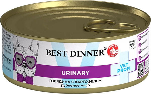 Изображение товара Влажный ветеринарный корм для собак Best Dinner Vet Profi Urinary Exclusive Говядина с картофелем (100г)