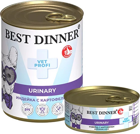 Изображение товара Влажный ветеринарный корм для собак Best Dinner Vet Profi Urinary Exclusive Индейка с картофелем (100г)
