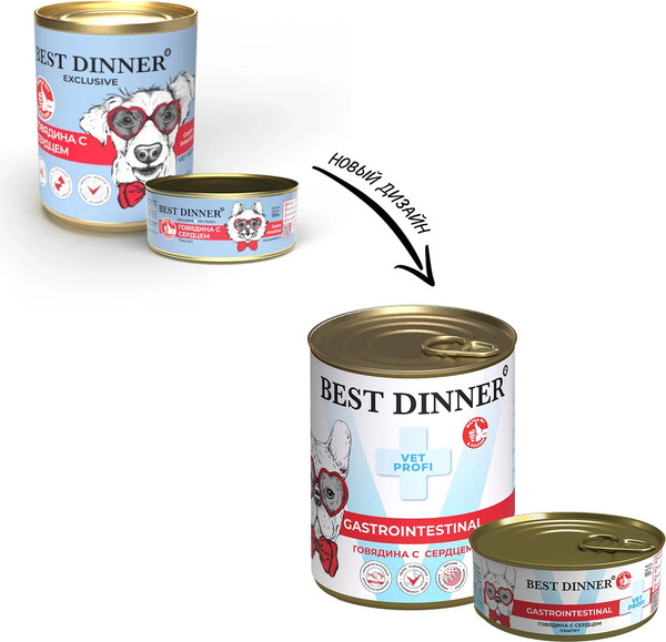 Изображение товара Влажный ветеринарный корм для собак Best Dinner Vet Profi Gastro Intestinal Говядина с сердцем (340г)