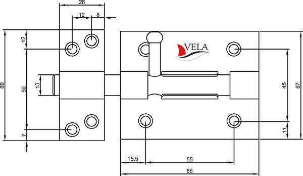 Изображение товара Щеколда VELA DB-02-80-ZN (цинк)
