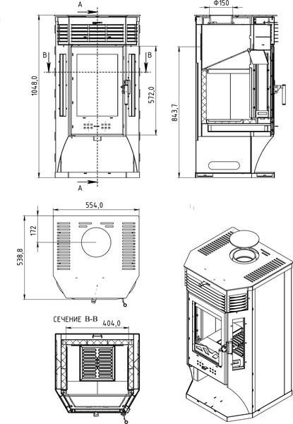 Изображение товара Печь-камин Мета-бел АОТ 9.0-01 (в модификации Москва 9)