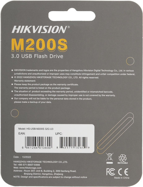 Изображение товара USB flash накопитель Hikvision M200S 32GB / HS-USB-M200S/32G/U3 (серебристый/черный)