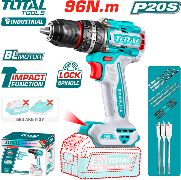 Изображение товара Аккумуляторная дрель-шуруповерт TOTAL TIDLI20968