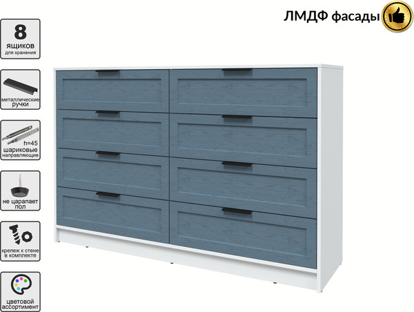 Изображение товара Комод Интерлиния Концепт Тренд КТ-К157 (белый платинум/дуб лазурный)