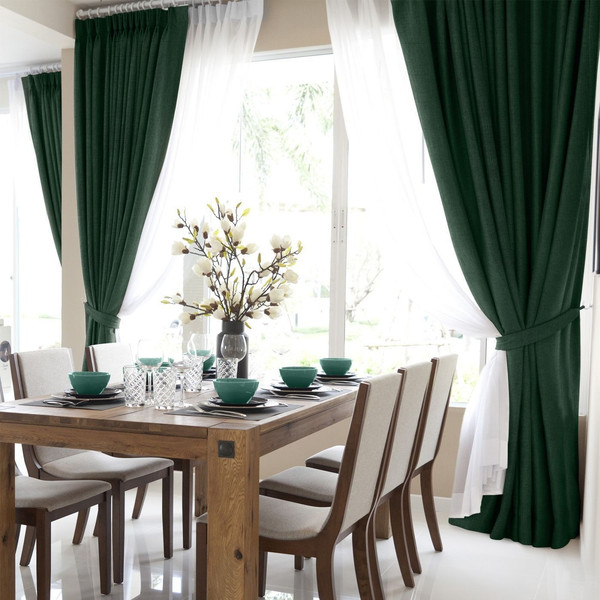 Изображение товара Комплект штор Волшебная ночь Рогожка с подхватами 165x270 / 791108 (2шт, изумруд)