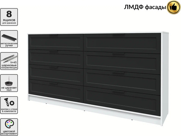 Изображение товара Комод Интерлиния Концепт Тренд КТ-К197 (белый платинум/черный)