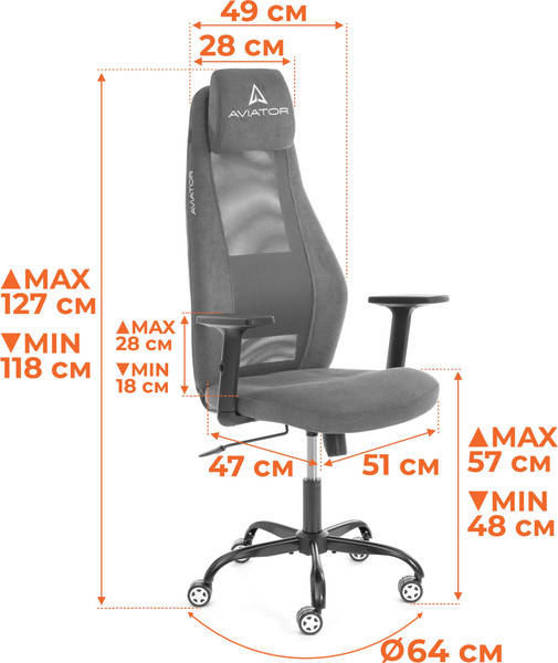Изображение товара Кресло офисное Tetchair Aviator PLT metalBL (флок/ткань, серый, 29/W-12)