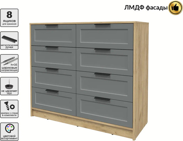 Изображение товара Комод Интерлиния Концепт Тренд КТ-К117 (дуб золотой/серый)