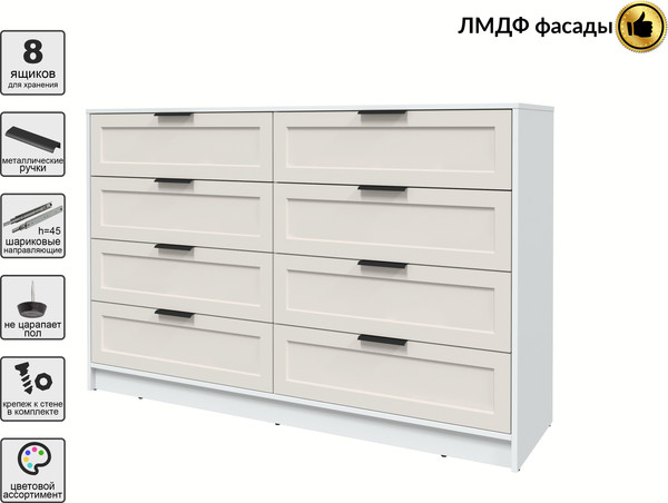 Изображение товара Комод Интерлиния Концепт Тренд КТ-К157 (белый платинум/кашемир)