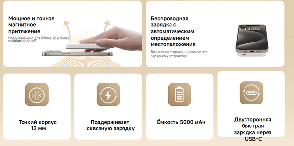 Изображение товара Портативное зарядное устройство Xiaomi Magnetic Power Bank 5000mAh / BHR9303GL