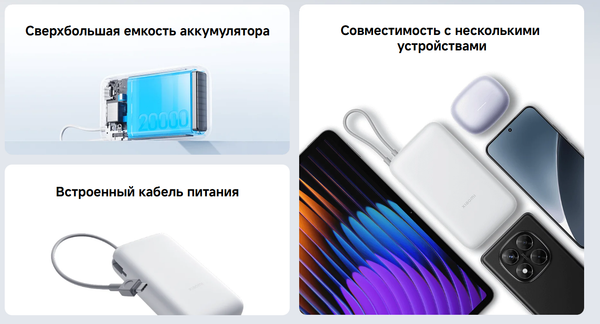 Изображение товара Портативное зарядное устройство Xiaomi Power Bank 20000mAh /  BHR9740GL