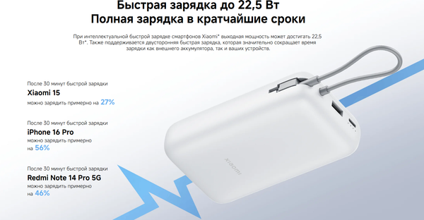 Изображение товара Портативное зарядное устройство Xiaomi Power Bank 20000mAh /  BHR9740GL