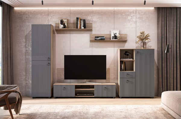 Изображение товара Шкаф-пенал Mio Tesoro Вудхилл (эндгрейн/графит)