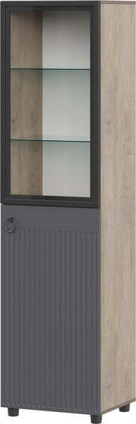 Изображение товара Шкаф-пенал Mio Tesoro Вудхилл со стеклом (эндгрейн/графит)