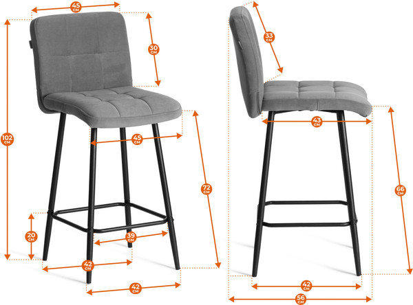 Изображение товара Стул барный Tetchair Medeo Полубарный (велюр, серый)