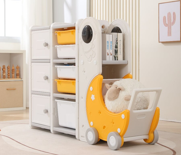 Изображение товара Стеллаж игровой UNIX Kids Moon 8 3 полки + 5 ящиков / pptsmoon8yel