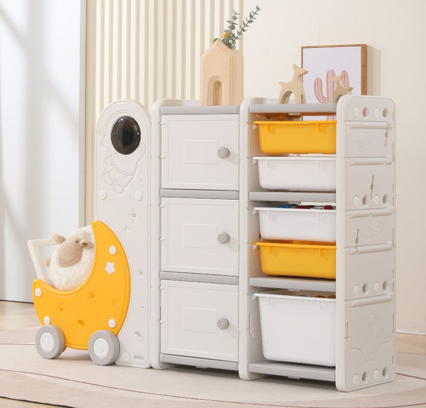 Изображение товара Стеллаж игровой UNIX Kids Moon 8 3 полки + 5 ящиков / pptsmoon8yel