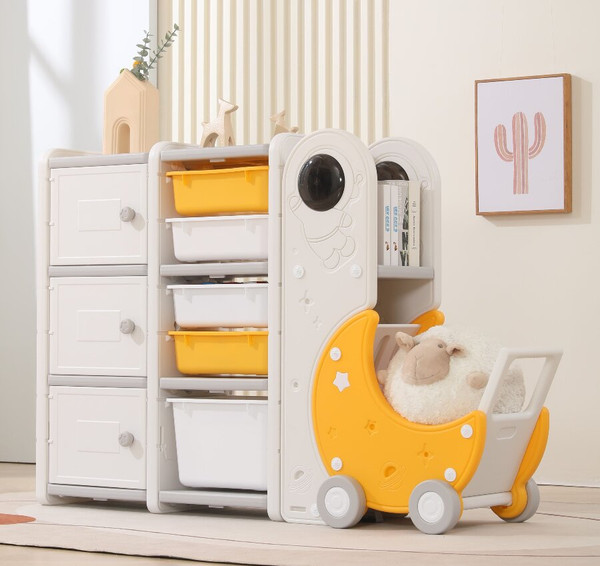 Изображение товара Стеллаж игровой UNIX Kids Moon 8 3 полки + 5 ящиков / pptsmoon8yel