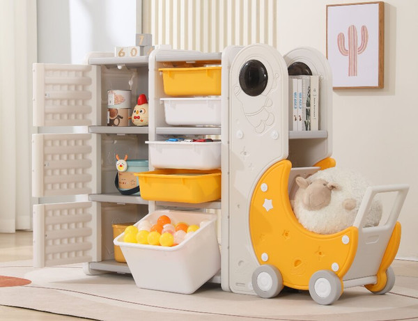 Изображение товара Стеллаж игровой UNIX Kids Moon 8 3 полки + 5 ящиков / pptsmoon8yel