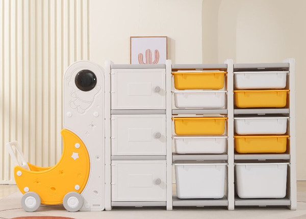 Изображение товара Стеллаж игровой UNIX Kids Moon 13 3 полки + 10 ящиков / pptsmoon13yel