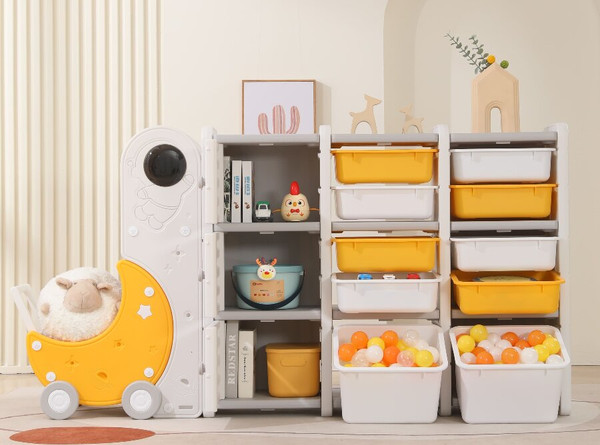 Изображение товара Стеллаж игровой UNIX Kids Moon 13 3 полки + 10 ящиков / pptsmoon13yel