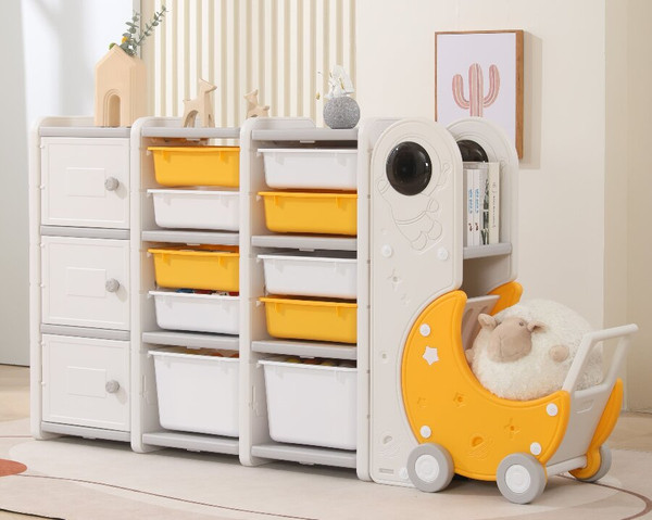 Изображение товара Стеллаж игровой UNIX Kids Moon 13 3 полки + 10 ящиков / pptsmoon13yel