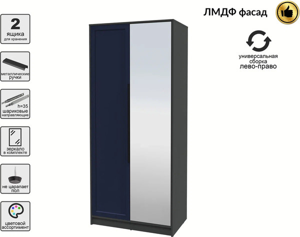 Изображение товара Шкаф Интерлиния Концепт Тренд КТ-Ш2(з) (антрацит/индиго)
