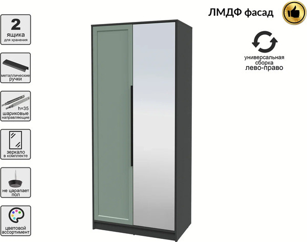 Изображение товара Шкаф Интерлиния Концепт Тренд КТ-Ш2(з) (антрацит/мята)